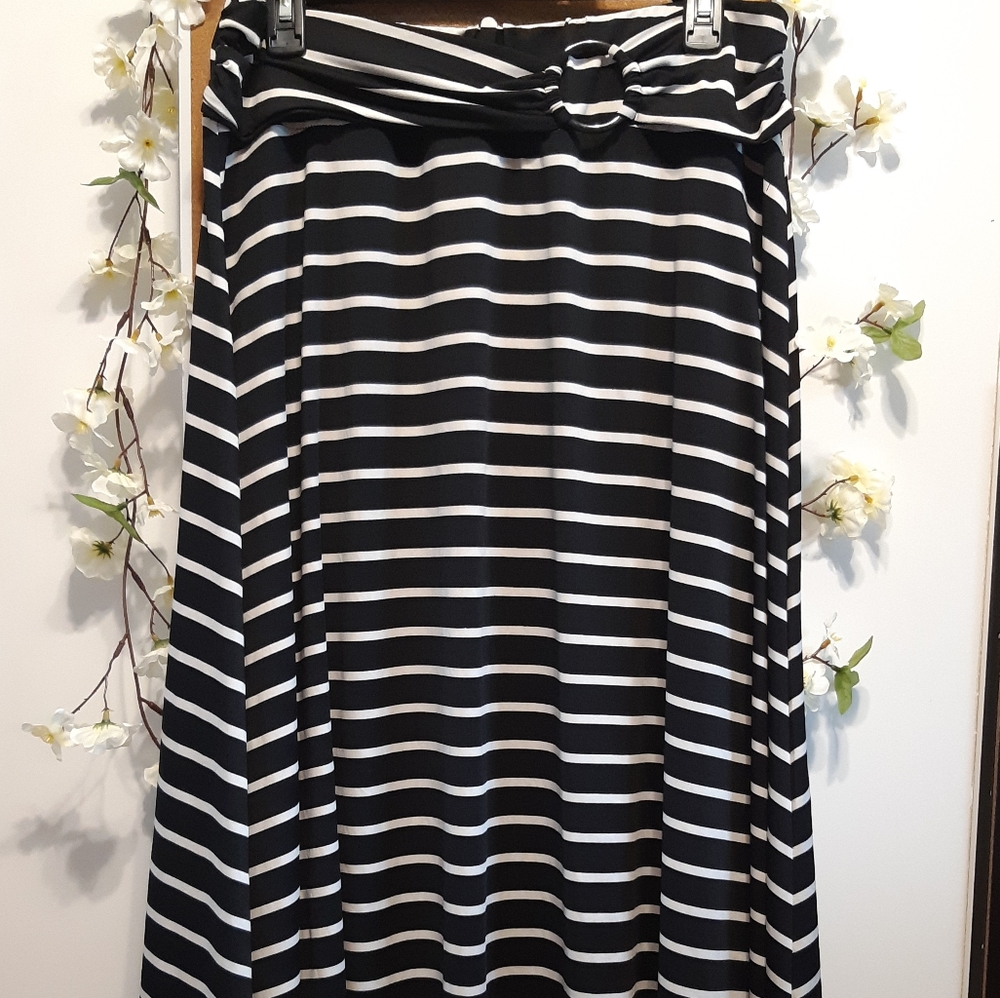 Black with Beige Stripes Maxi Skirt